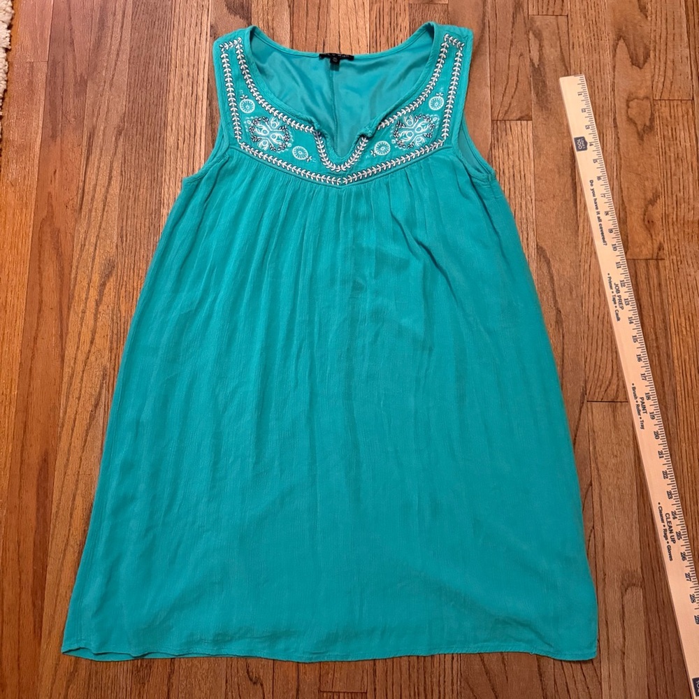 As‎ U Wish Teal Sleeveless Shift Dress with Embroidered Yoke